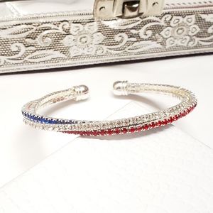 Stunning Red White & Blue Crystal Briad Silver Cuff Bracelet